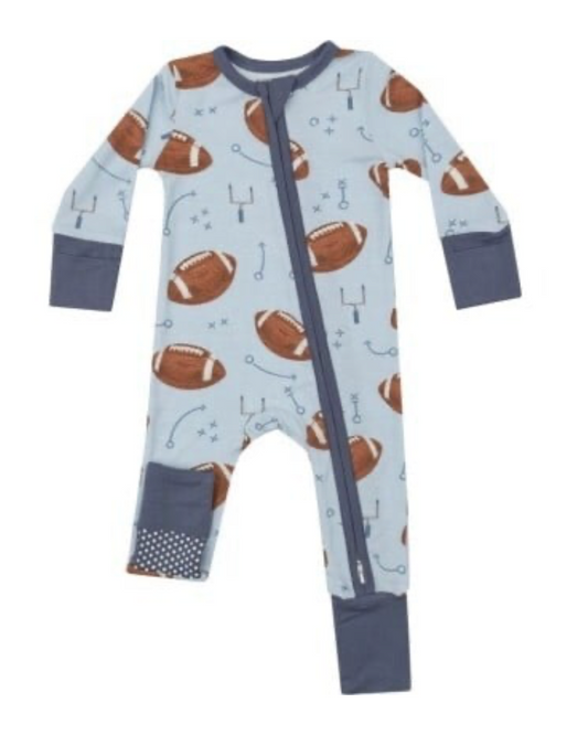 Tomfoolery Toys | Blue Football 2-WAY Zipper Romper