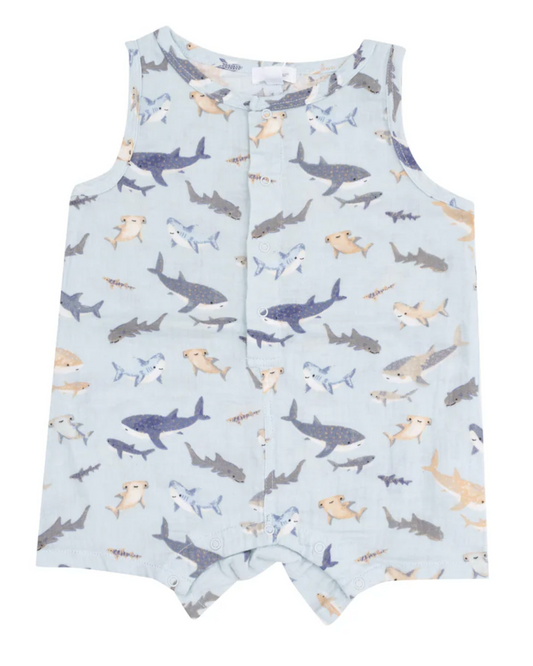 Tomfoolery Toys | Sharks Sleevless Shortie Romper