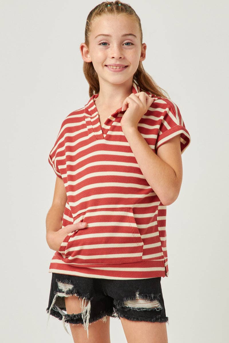 Tomfoolery Toys | Rust Stripe Hooded T-Shirt