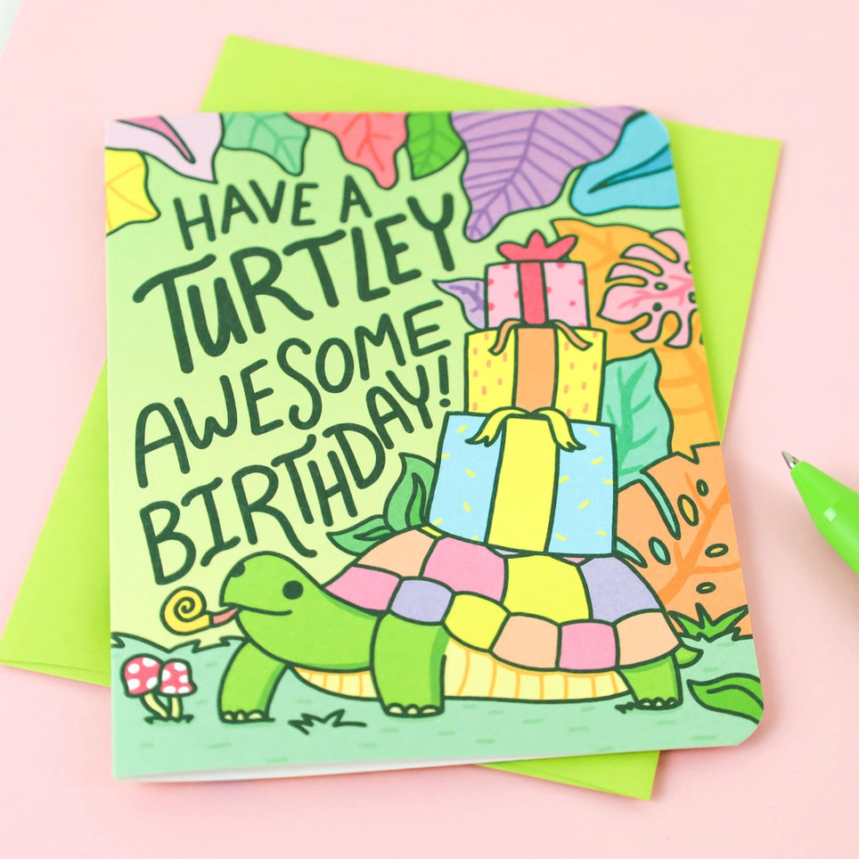 Turtley Awesome Happy Birthday Card Cover