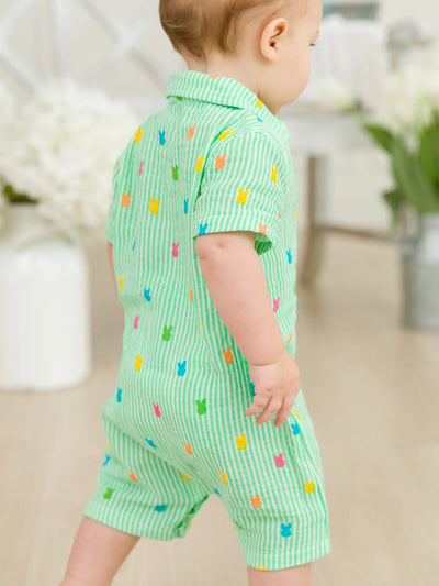 Bunny Stripe Cotton Gauze Button-Up Romper Preview #2