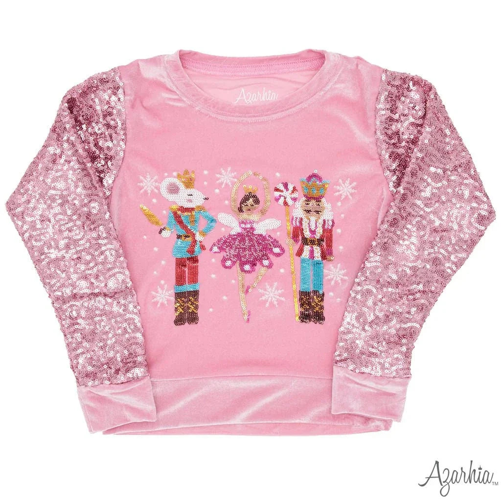 Pink Velvet Nutcracker Sequin Sleeve Sweatshirt Cover