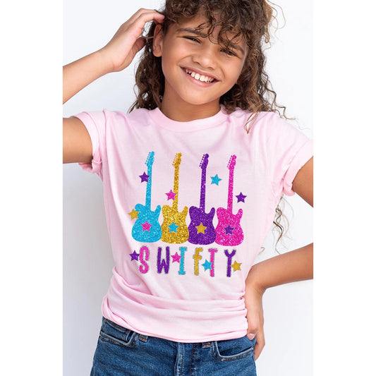 Tomfoolery Toys | Pink Sparkly Swifty Guitar Kids Tee
