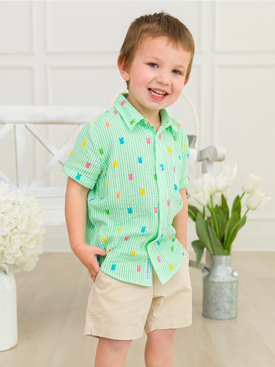 Bunny Stripe Cotton Gauze Short Sleeve Button Down Shirt Cover