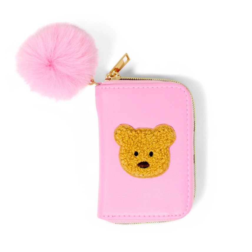 Pink Teddy Pom Pom Wallet Cover