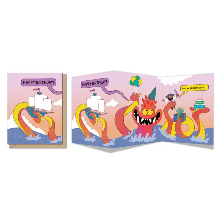 Tomfoolery Toys | Kraken Remembered Birthday Tri-fold Card