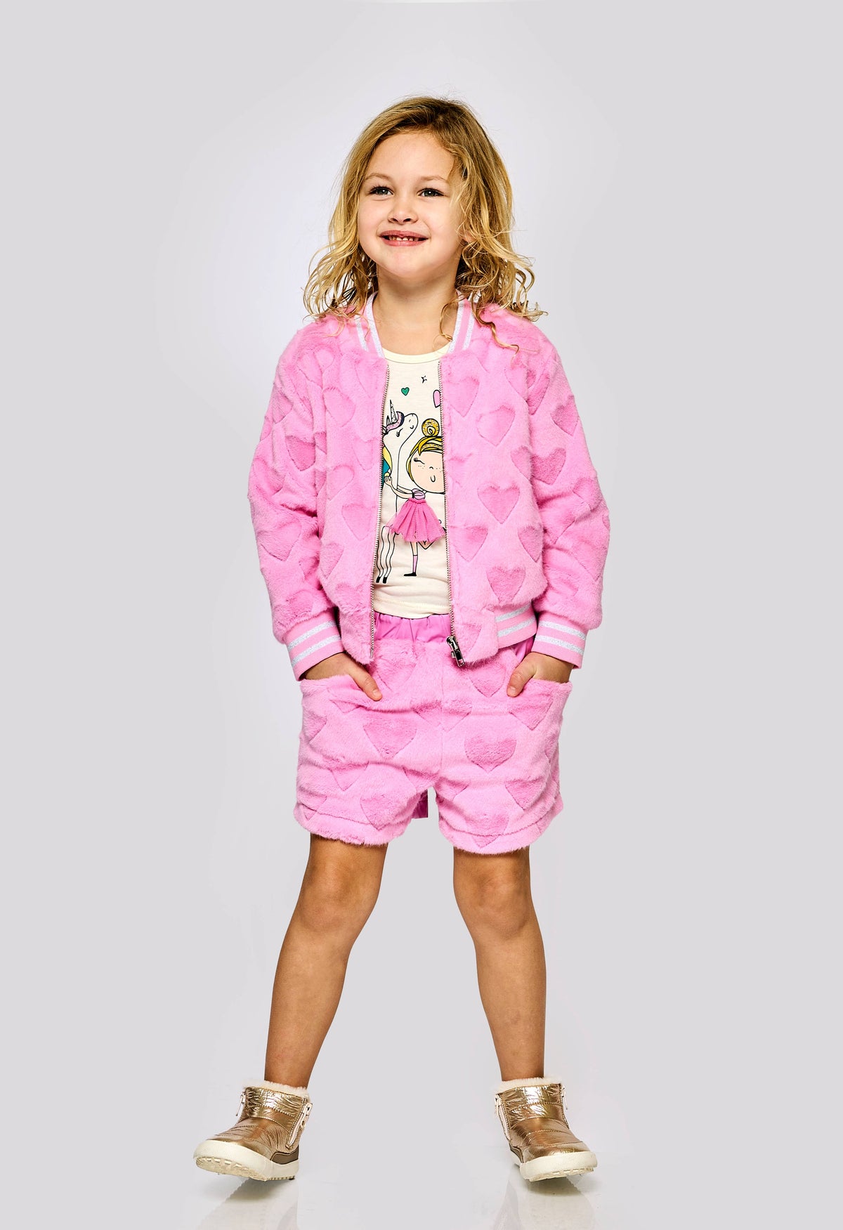 All Over Hearts Faux Fur Bomber Jacket Cover