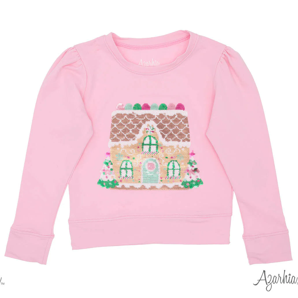 Pink Holly Gingerbread House in Sequin Cover