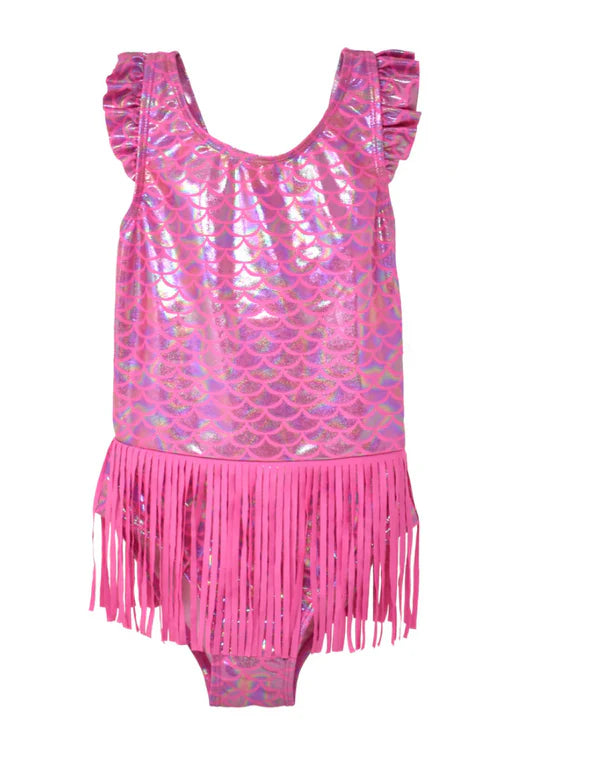 Tomfoolery Toys | Keana one piece swimsuit w/fringe Pink in Mermaid