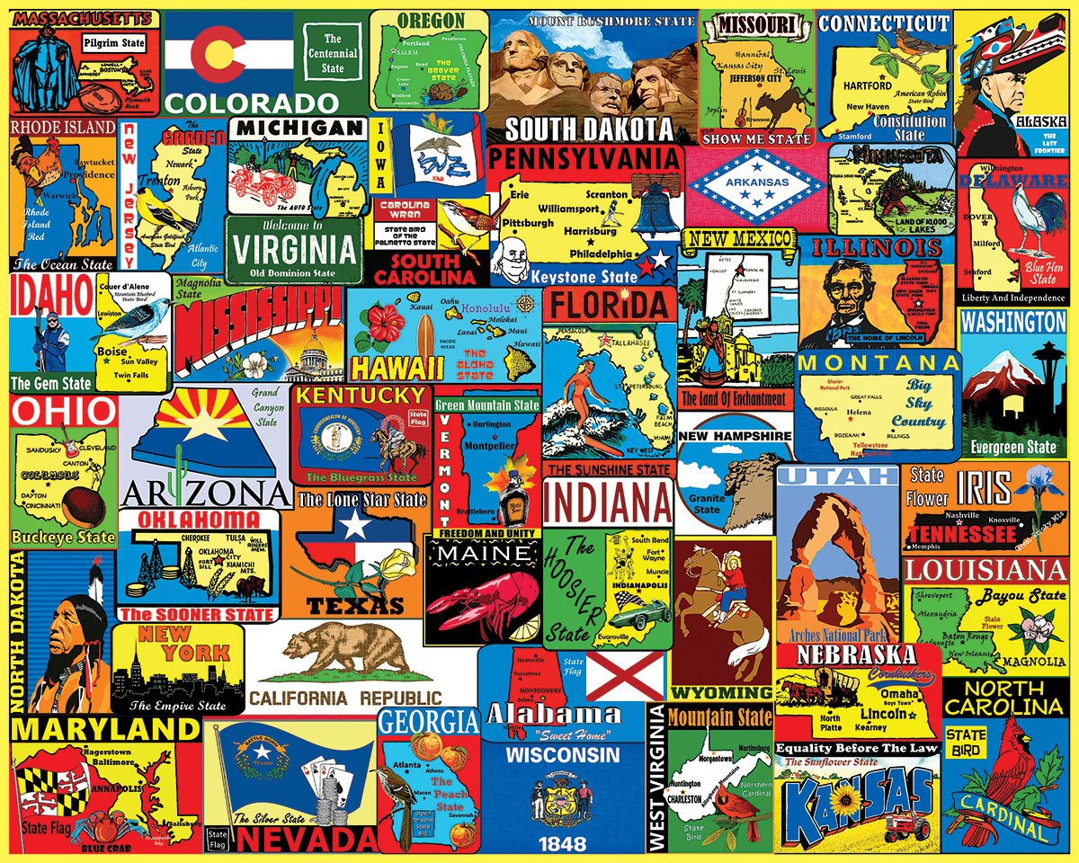 State Stickers 1000pc Puzzle Cover