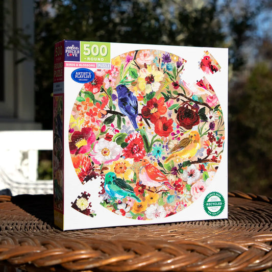 Tomfoolery Toys | Birds & Blossoms 500pc Round Puzzle