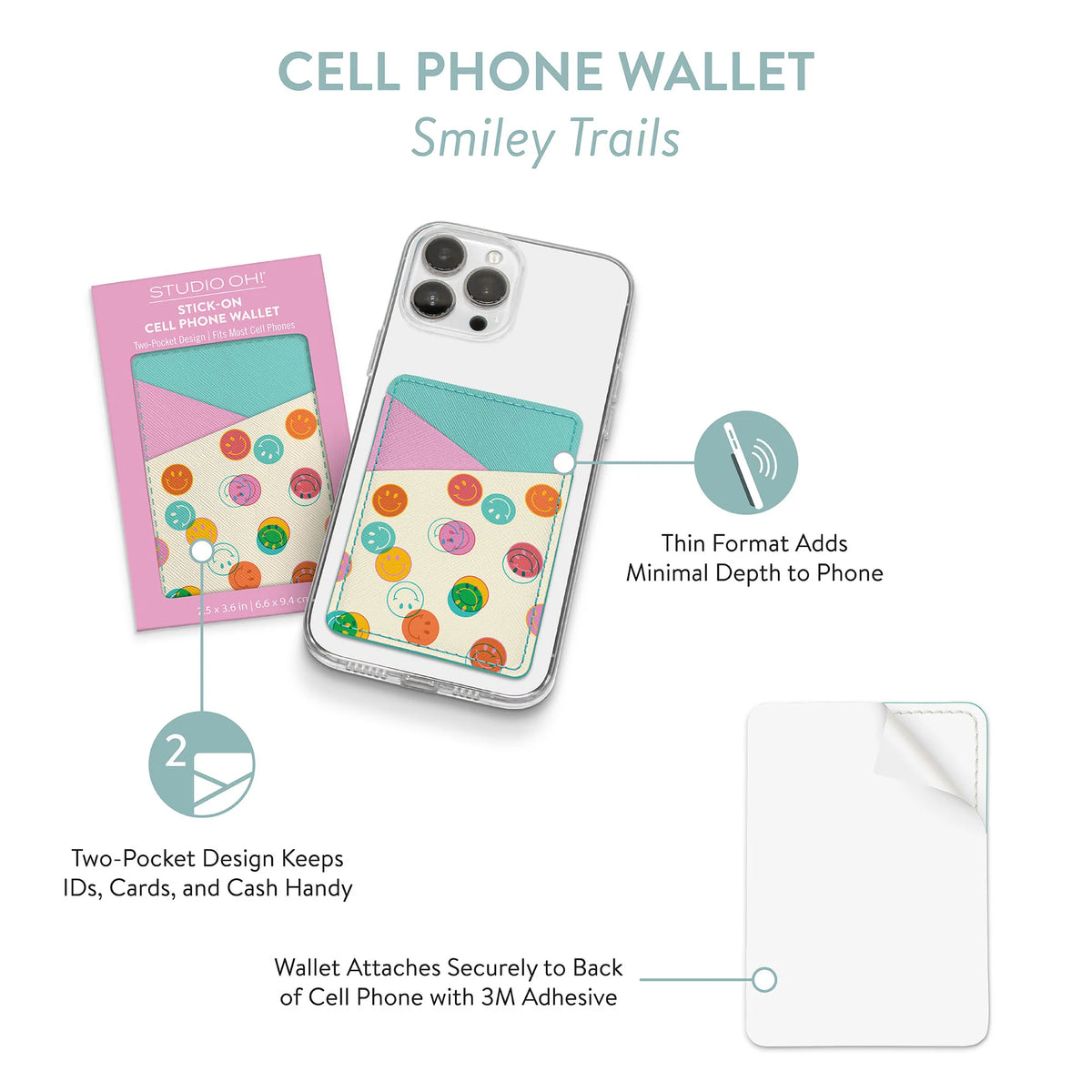 Smiley Trails Stick-On Cell Phone Wallet Cover