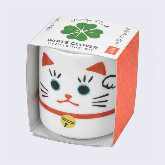 Tomfoolery Toys | White Beckoning Cat Lucky Plant