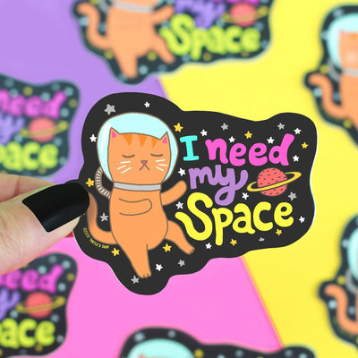 I Need My Space Galaxy Cat Vinyl Sticker Preview #1
