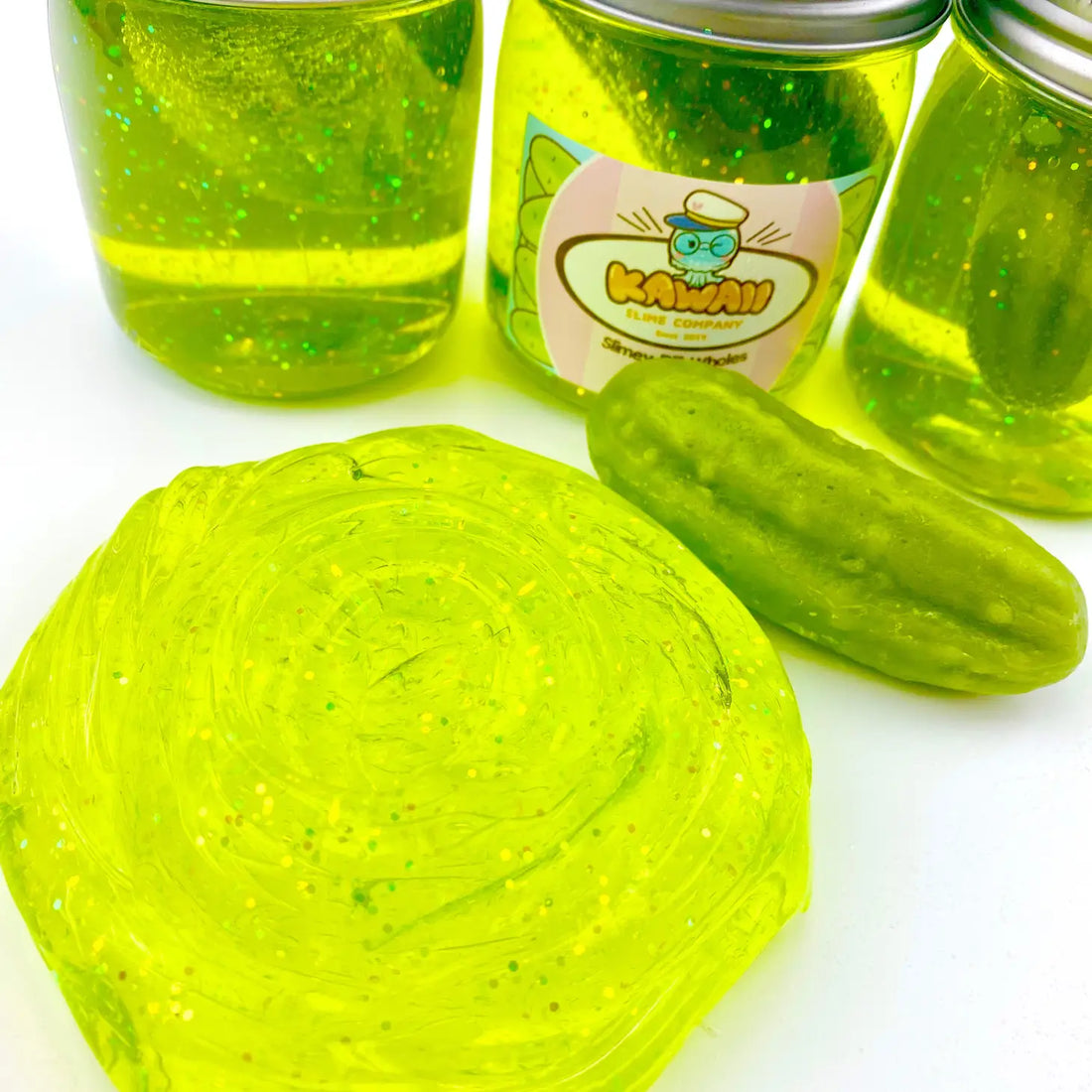 Shimmery Pickle Clear Slime Preview #4